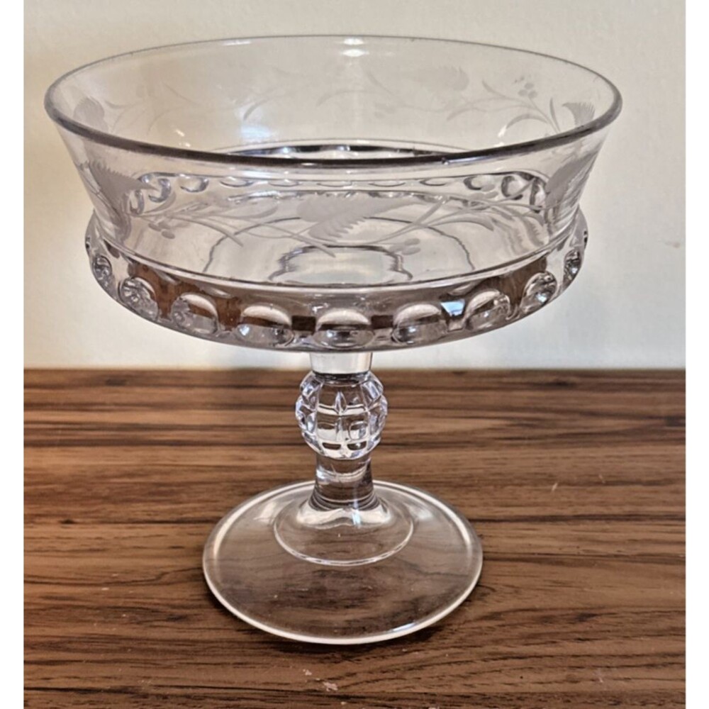 Antique 1885 EAPG Ripley & Co Dakota Baby Thumbprint Clear Compote Berry 7.25"